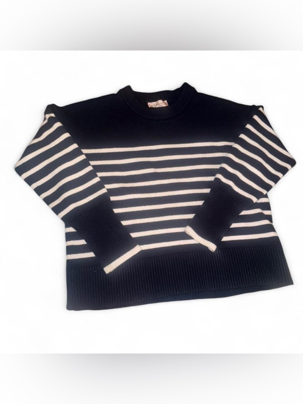 Philosophy navy blue and Cream Striped Crewneck Sweater